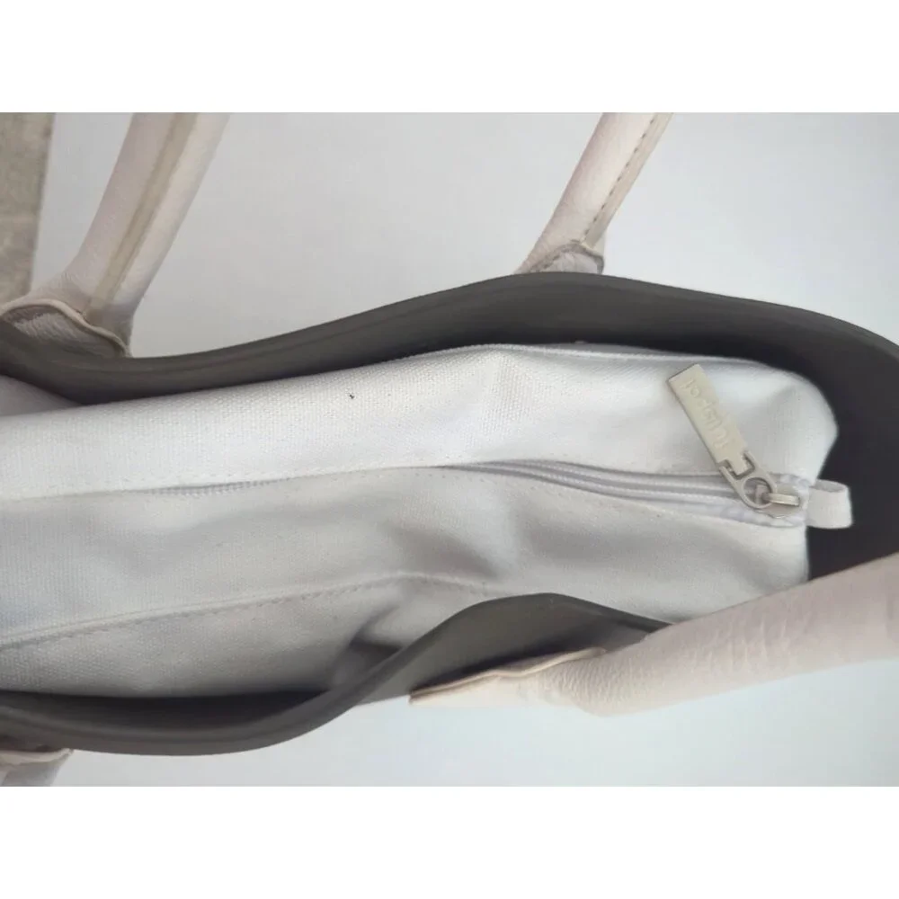 O‎ BAG Womens Shoulder Tote Purse Gray & White Rubber Removable Canvas Insert